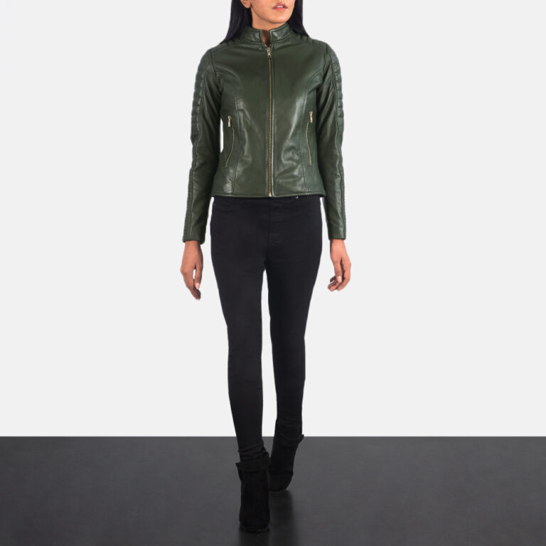 Adalyn Quilted Green Leather Biker Jacket