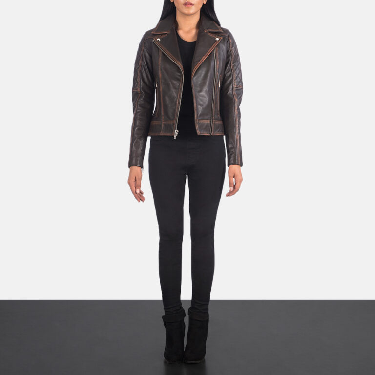 Carolyn Quilted Vintage Brown Biker Jacket