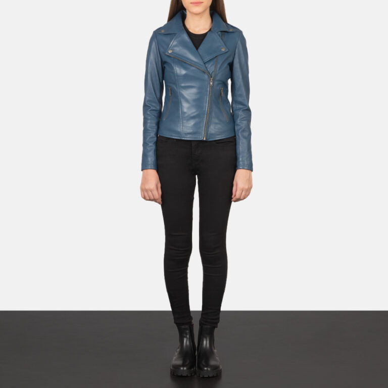 Flashback Blue Leather Biker Jacket