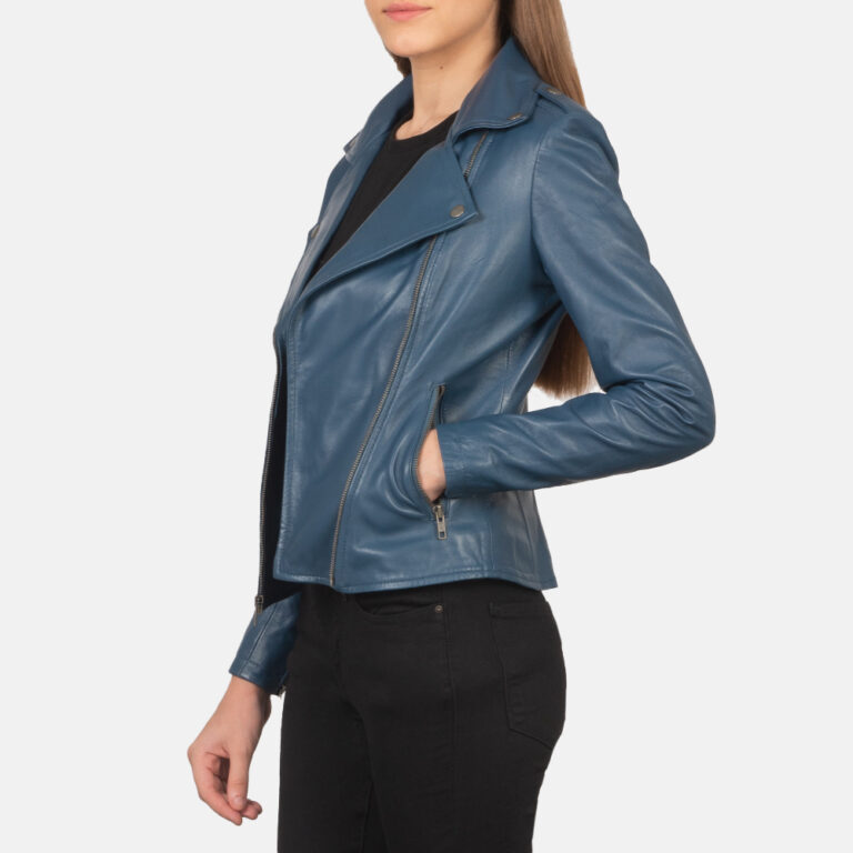 Flashback Blue Leather Biker Jacket