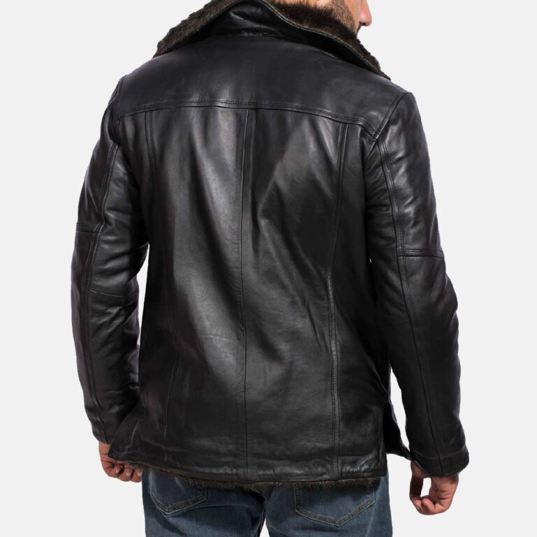 Furcliff Black Leather Coat