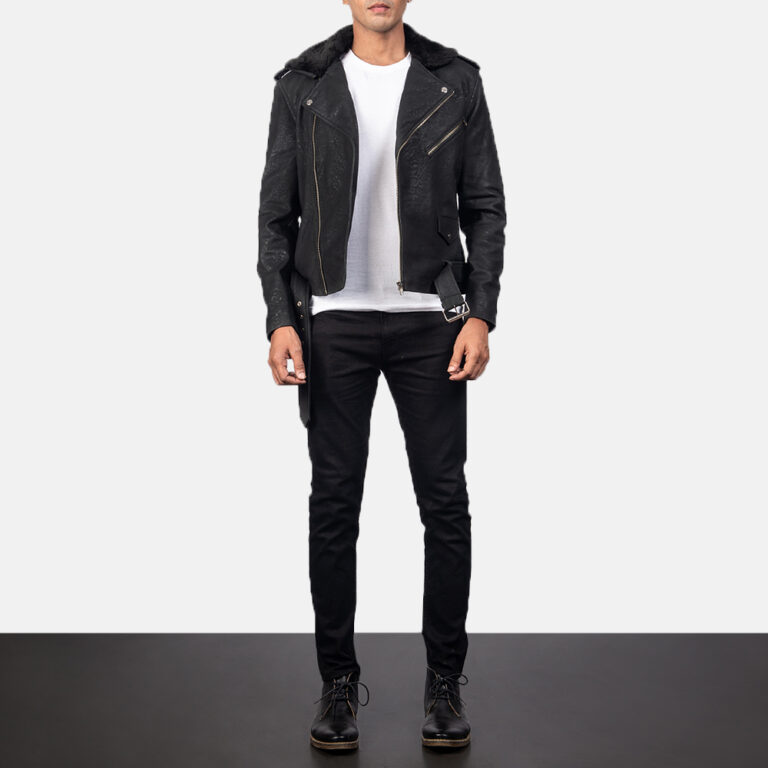 Furton Disressed Black Leather Biker Jacket