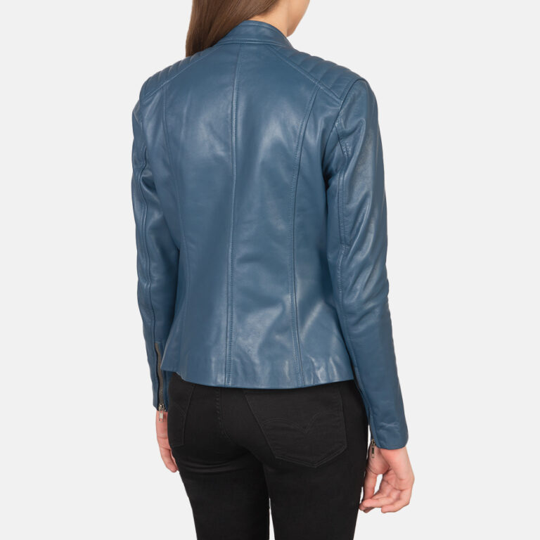 Kelsee Blue Leather Biker Jacket