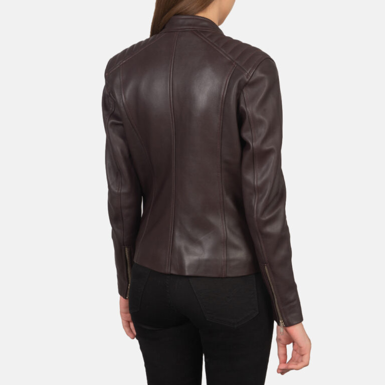 Kelsee Maroon Leather Biker Jacket