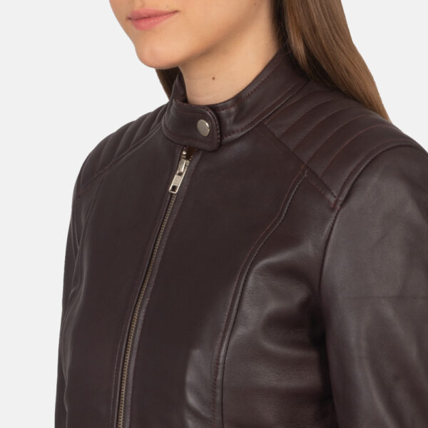 Kelsee Maroon Leather Biker Jacket