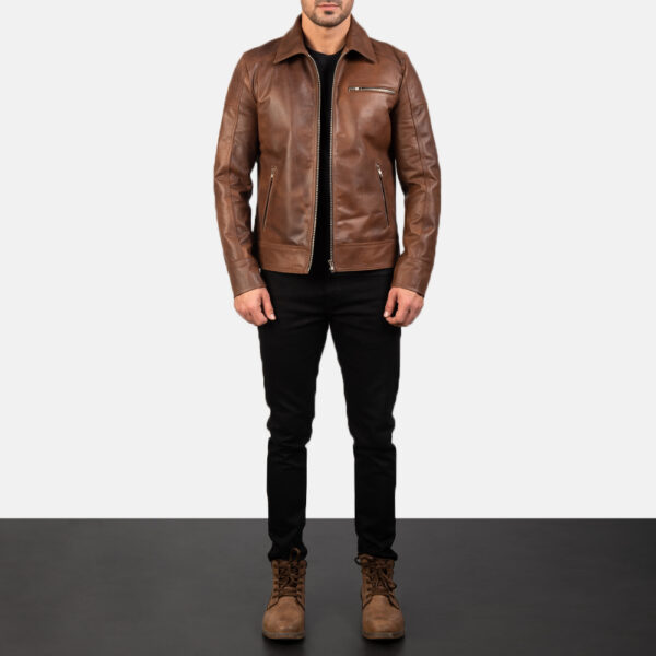 Lavendard Brown Leather Biker Jacket