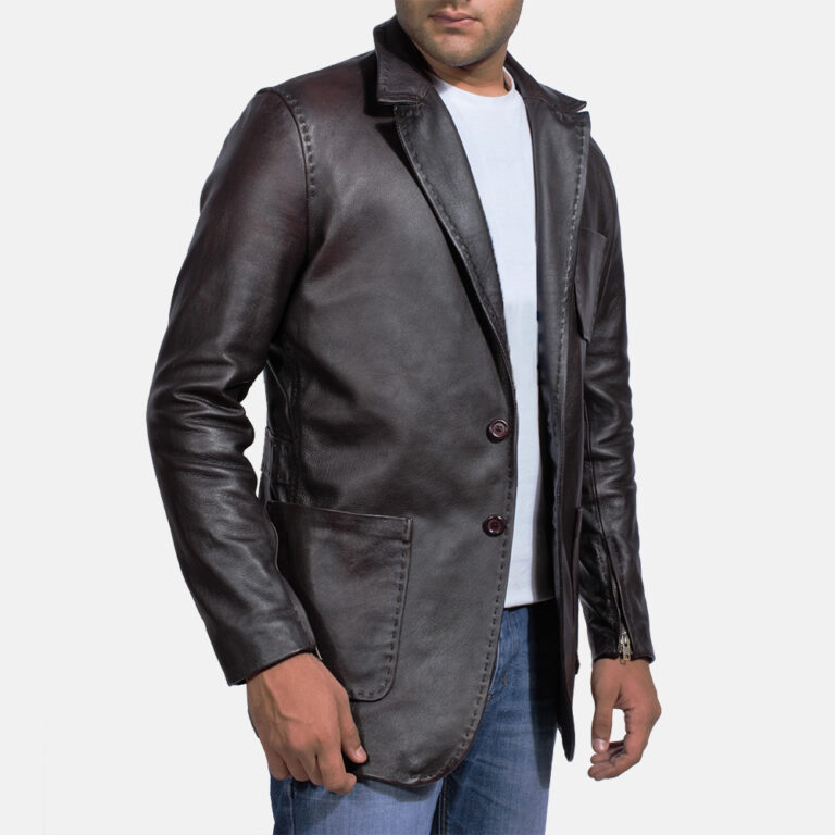 Wine Black Leather Blazer