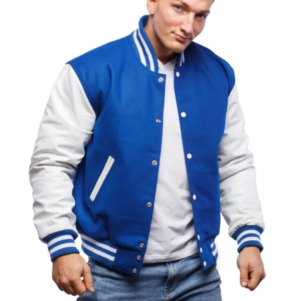 Bright Royal Wool Body & Bright White Leather Sleeves Letterman Jacket