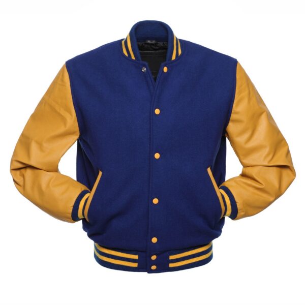 Royal Blue wool/Gold Leather Sleeves Varsity Jacket